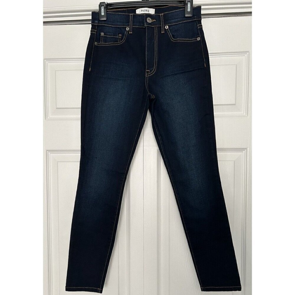Pistola High-Rise Skinny Ankle Jeans Dark Blue w/Saddle Stitching Size 27